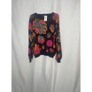 Colorful Floral Patterned Knit Sweater Women's L By Verracular ptp 27.5 L 26